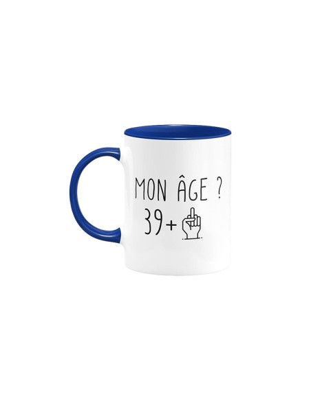 Mug pour anniversaire 40 ans blanc et bleu drôle doigt d'honneur