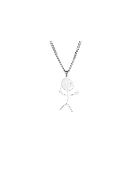 Collier pendentif femme acier personnage double doigt d'honneur