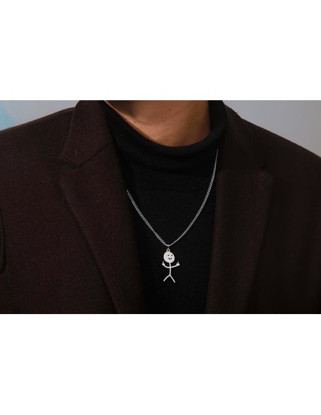 Collier pendentif femme acier personnage double doigt d'honneur