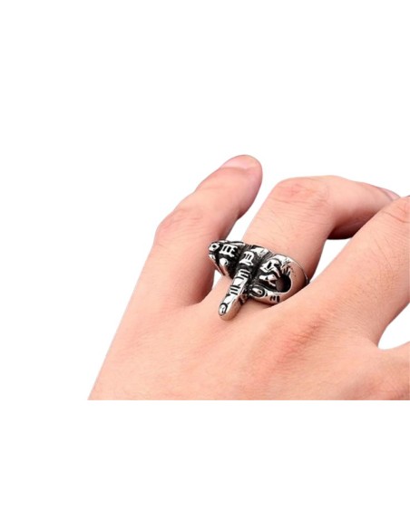 Bague homme doigt d'honneur noir d'argent