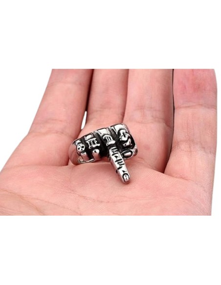 Bague homme doigt d'honneur noir d'argent