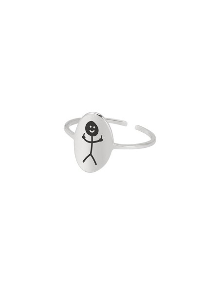 Bague argent motif figurine stickman doigt d'honneur