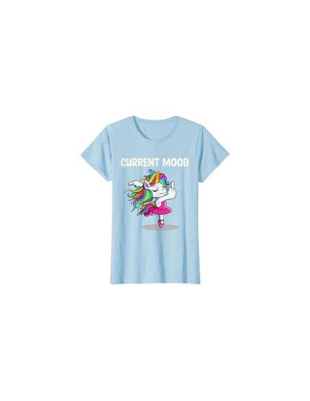 Tee-shirt bleu ciel "humeur actuelle" licorne doigt d'honneur pour femme
