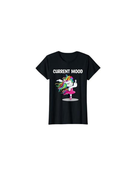 Tee-shirt noir "current mood" motif licorne doigt d'honneur pour femme