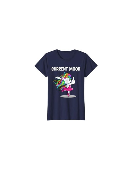 T-shirt inscription "current mood" bleu marine avec motif licorne doigt d'honneur pour femme