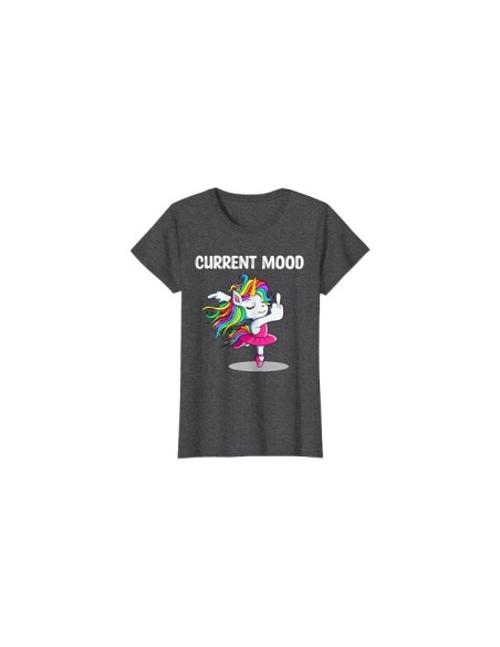 Tshirt "humeur actuelle" motif licorne doigt d'honneur gris foncé chiné pour femme