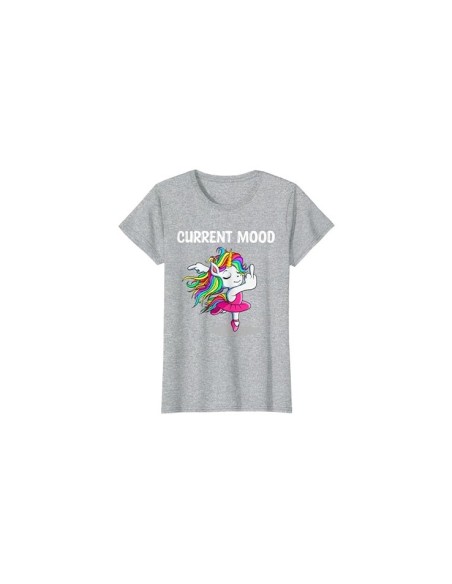 Tee-shirt "current mood" gris chiné licorne doigt d'honneur drôle pour femme