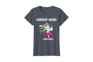 Tee-shirt bleu chiné motif licorne doigt d'honneur humeur actuelle femme