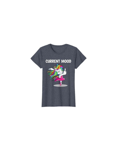 Tee-shirt bleu chiné motif licorne doigt d'honneur humeur actuelle femme