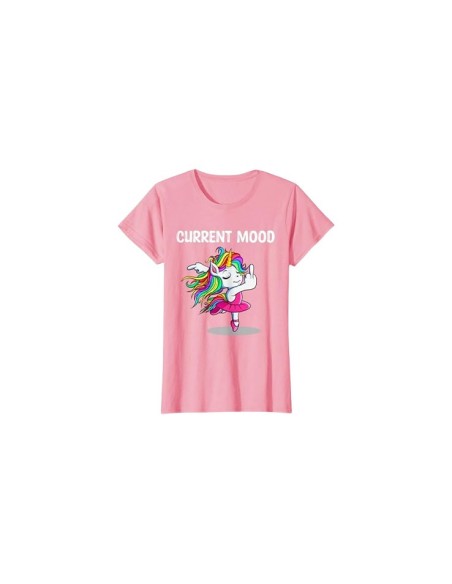 Tee-shirt doigt d'honneur licorne rose "current mood" pour femme