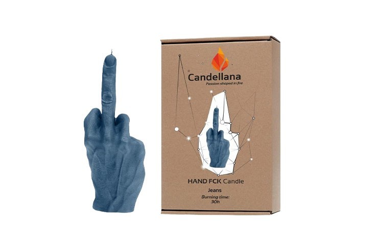 Bougie doigt d'honneur 20cm bleue