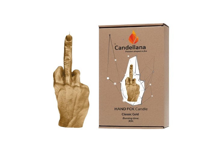 Bougie doigt d'honneur fuck décoration or 20cm