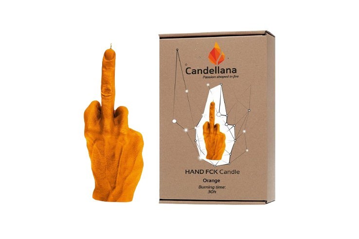 Bougie doigt du milieu orange 20 cm