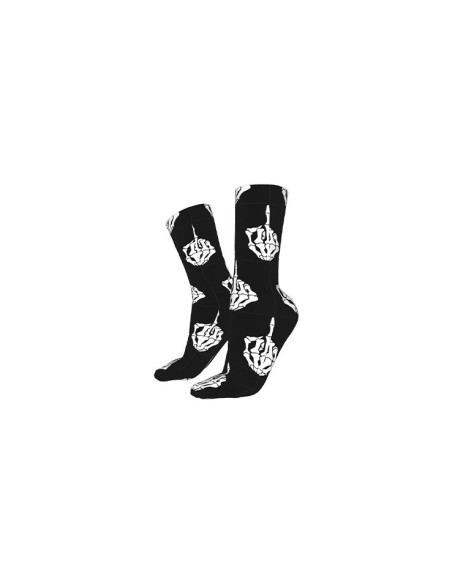 Chaussettes halloween noires et blanches unisexes à motif doigts d'honneur squelette