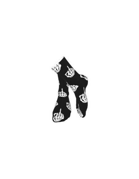 Chaussettes halloween noires et blanches unisexes à motif doigts d'honneur squelette