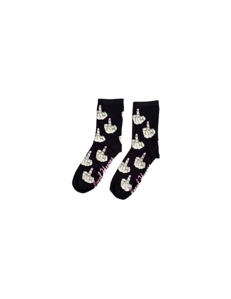 Chaussettes drôle noir en coton avec broderie doigt d'honneur