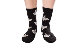Chaussettes drôle noir en coton avec broderie doigt d'honneur 2