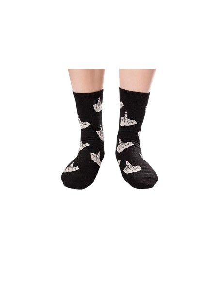 Chaussettes drôle noir en coton avec broderie doigt d'honneur