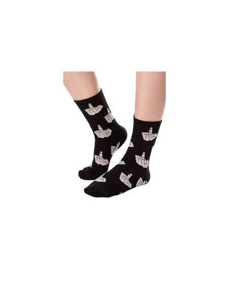 Chaussettes drôle noir en coton avec broderie doigt d'honneur