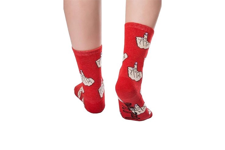 Chaussettes en coton rouge en coton motif doigt d'honneur