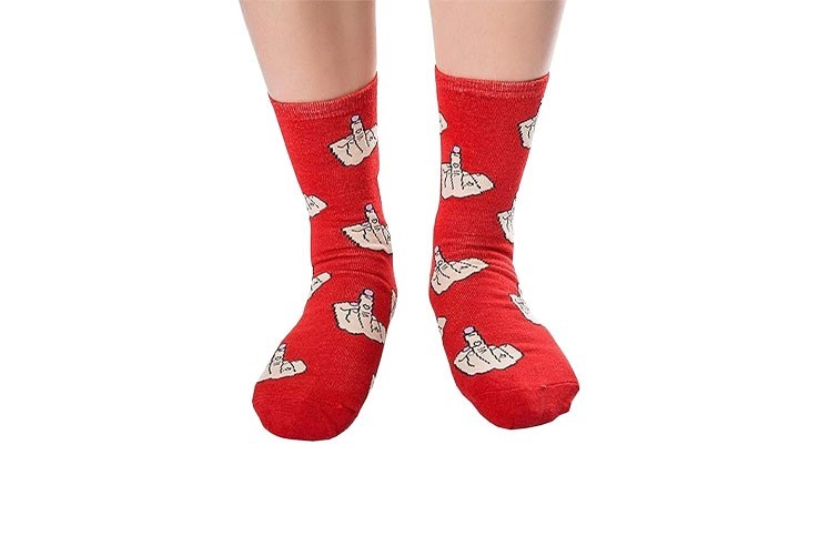 Chaussettes en coton rouge en coton motif doigt d'honneur