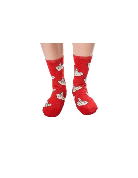 Chaussettes en coton rouge motif doigt d'honneur