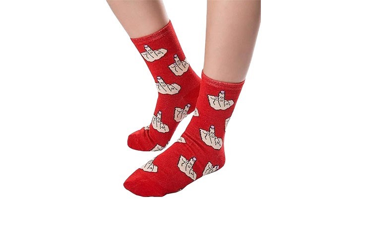 Chaussettes en coton rouge en coton motif doigt d'honneur
