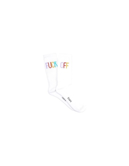 Chaussettes originales blanches avec message Fuck Off multicolores