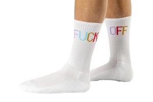 Chaussettes originales blanches avec message Fuck Off multicolores 2