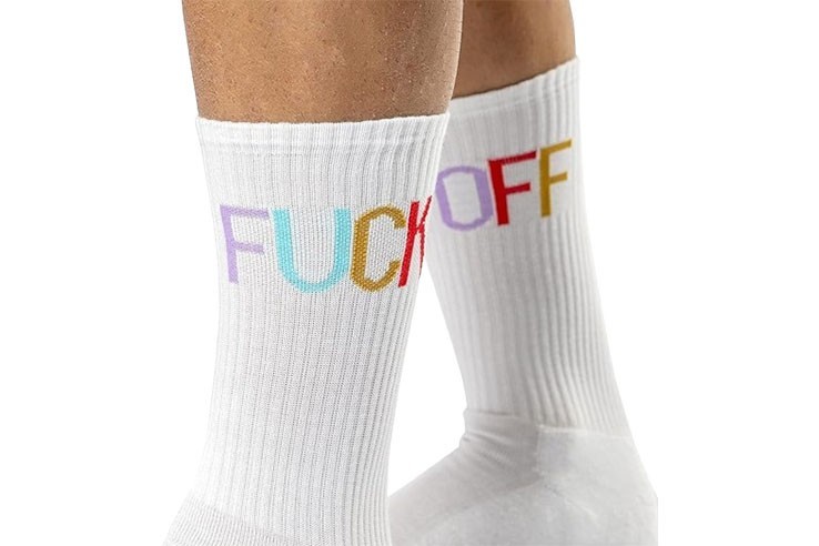 Chaussettes originales blanches avec message Fuck Off multicolores
