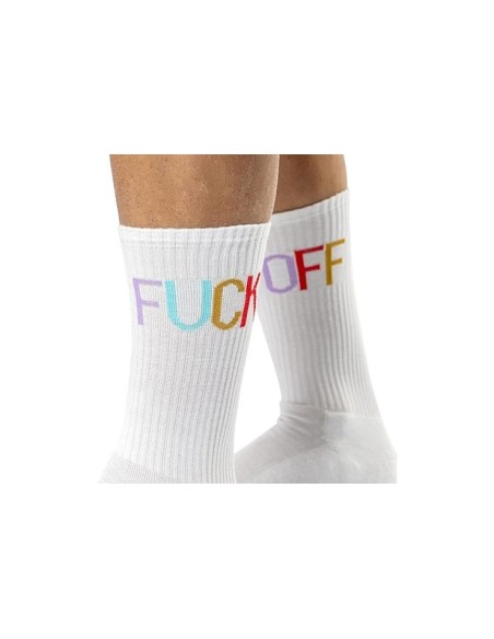 Chaussettes originales blanches avec message Fuck Off multicolores
