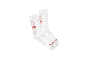Chaussettes blanches avec inscription Fuck Off rouge