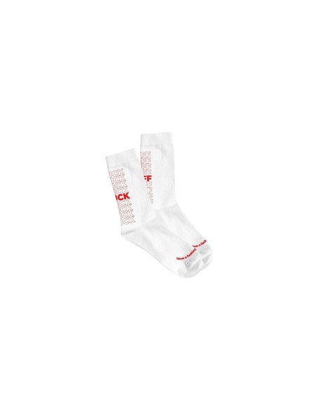 Chaussettes blanches avec inscription Fuck Off rouge