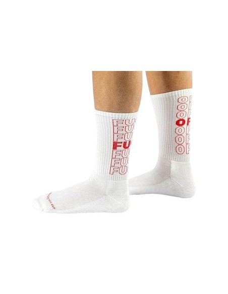 Chaussettes blanches avec inscription Fuck Off rouge