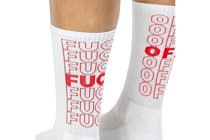 Chaussettes blanches avec inscription Fuck Off rouge