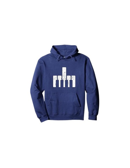Pull bleu marine à capuche motif piano doigt d'honneur