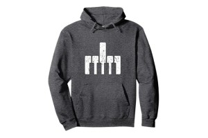 Sweat à capuche original gris chiné clavier de piano et doigt d'honneur