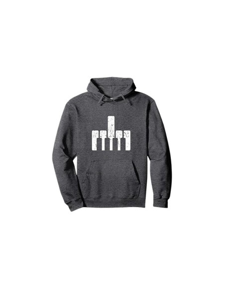 Sweat à capuche original gris chiné clavier de piano et doigt d'honneur