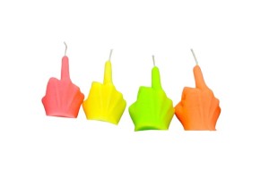 Lot de 4 bougies doigt d'honneur rose, vert, orange, jaune 2