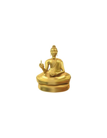Statue dorée de Bouddha drôle avec doigt d'honneur