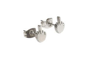 Boucles d'oreilles doigt d'honneur couleur argent en acier