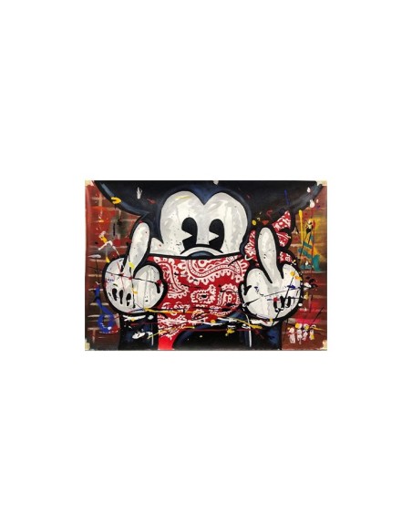 Tableau impression Mickey avec bandana et doigt d'honneur style graffiti 30,5x40,6cm