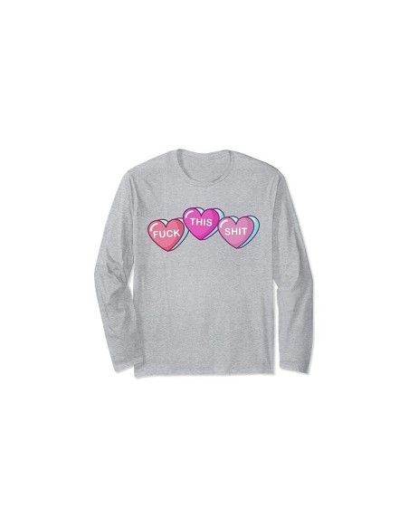 Pyjama t-shirt manche longue gris chiné motif coeur "Fuck This Shit"