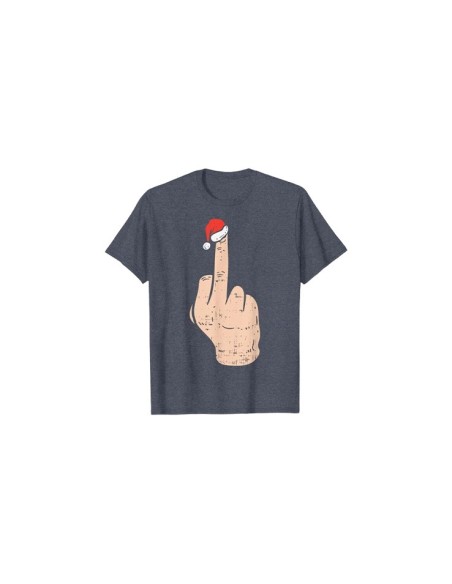 T-shirt doigt d'honneur bleu chiné et bonnet de noël pour homme