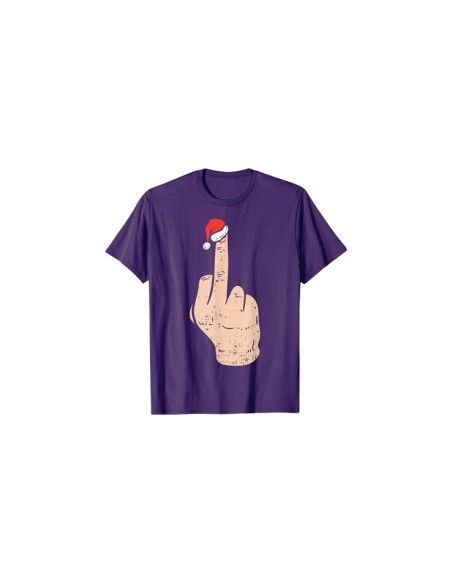Tee-shirt pour homme de noël violet motif doigt d'honneur et bonnet