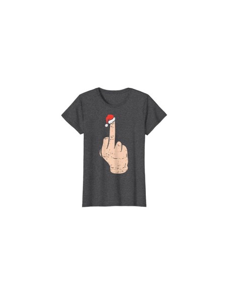 Tee-shirt femme de noël amusant doigt d'honneur gris foncé chiné