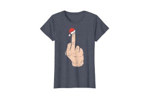 T-shirt rigolo bleu chiné pour noël doigt d'honneur femme