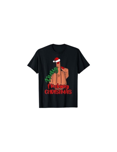Pyjama homme de noël tee-shirt noir avec doigt d'honneur Merry Fucking Christmas