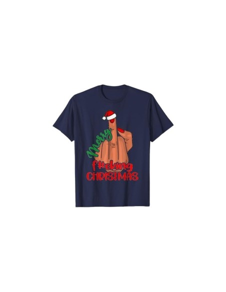 Pyjama tee-shirt de noël doigt d'honneur Merry Fucking Christmas bleu marine pour homme