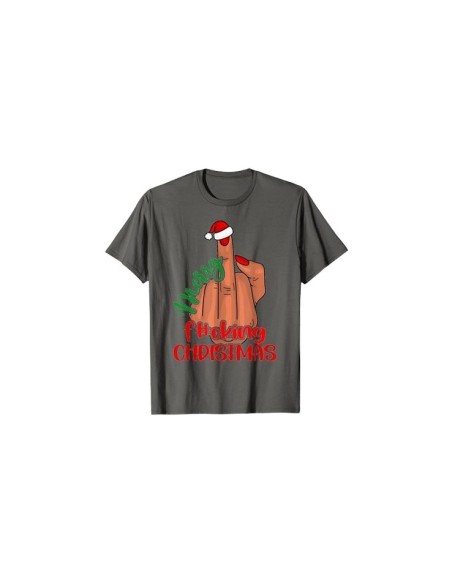 Pyjama tee-shirt gris doigt d'honneur et bonnet de noël avec inscription "Merry Fucking Christmas" pour homme